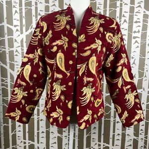 Bob Mackie Vintage Paisley Floral Tapestry Collarless Embellished Blazer